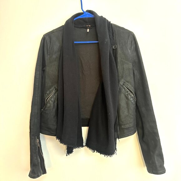 Rare Free People Black Denim Cowl Detail Jacket - Picture 2 of 10